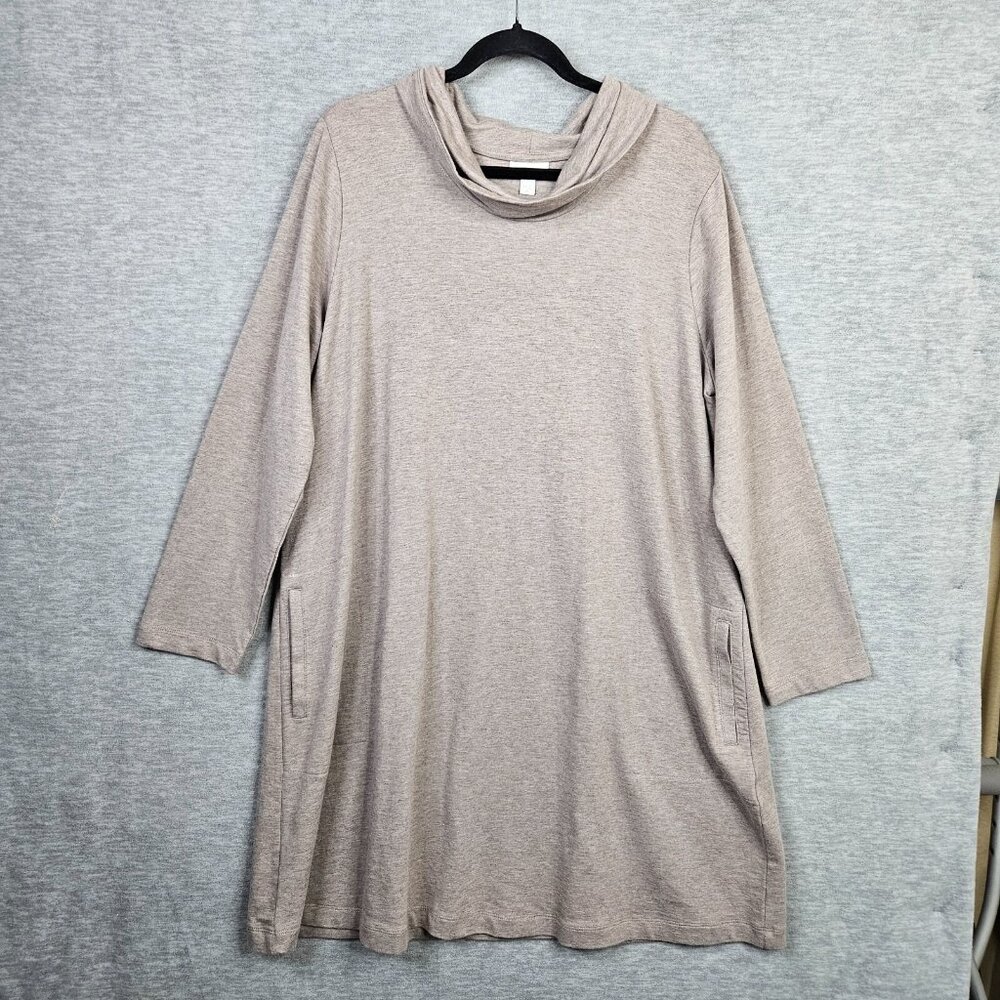 Pure Jill Women’s Crowl Neck Beige Long Sleeve Tunic Dress Size XL